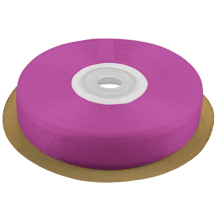 Minőségi sifon szalag, Netuno, 12mm, 32m, Fukszia színű, matt felülettel, tökéletes esküvői dekorációkhoz, ajándékcsomagoláshoz és kézműves projektekhez, poliészter, műanyag tekercsen