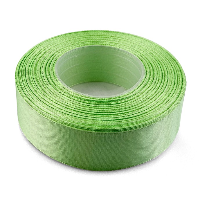 Prémium szatén szalag, Netuno, 25mm, 32m, halványzöld színű, fényes felülettel, tökéletes elegáns dekorációkhoz, ajándékcsomagoláshoz és kézműves projektekhez, poliészter anyag, műanyag tekercsen