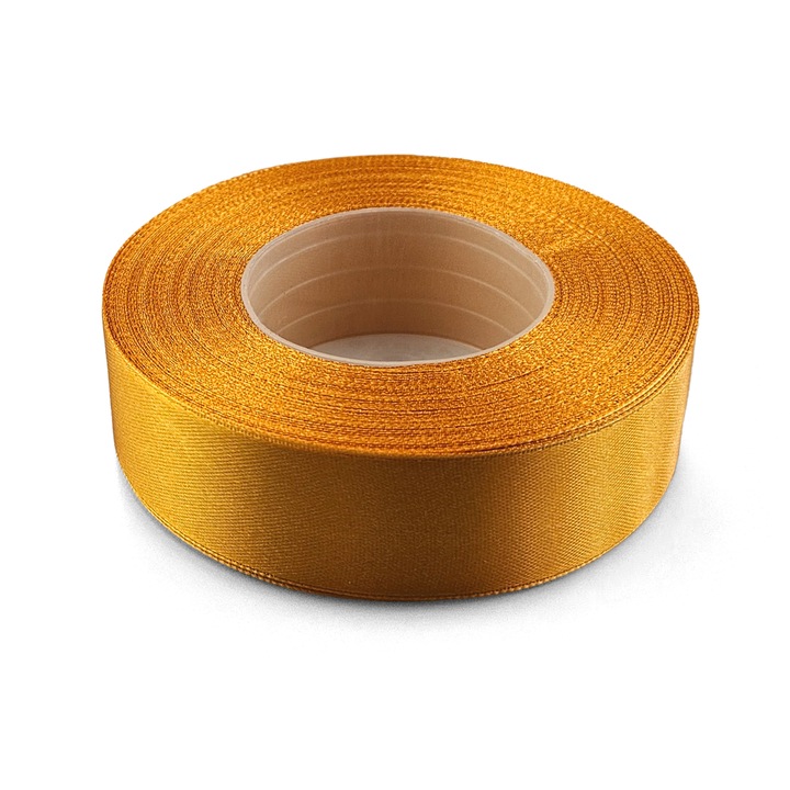 Elegáns szatén szalag, Netuno, 25mm, 32m, világos narancssárga színű, fényes felülettel, kiváló virágkötészethez, meghívókhoz és kiegészítőkhöz, poliészter anyagból, műanyag tekercsen