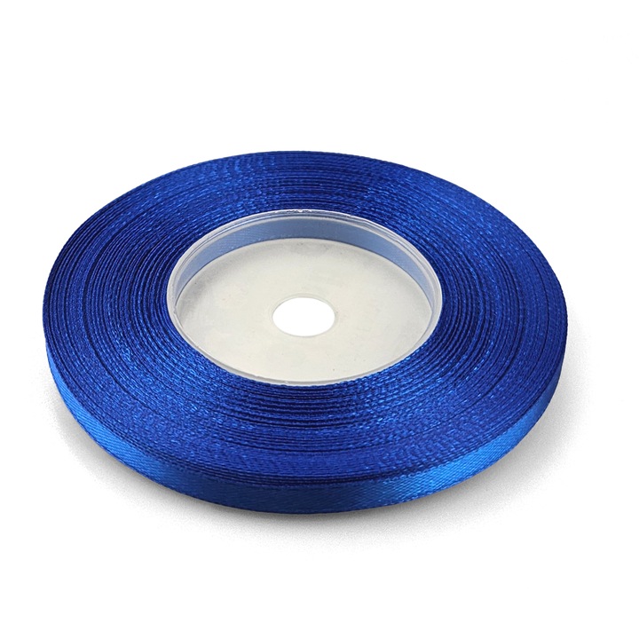 Panglica din satin de lux, Netuno, 6mm, 32m, culoare Bleumarin, cu suprafata lucioasa, ideala pentru evenimente speciale, scrapbooking si creatii vestimentare, material poliester, pe rola de plastic