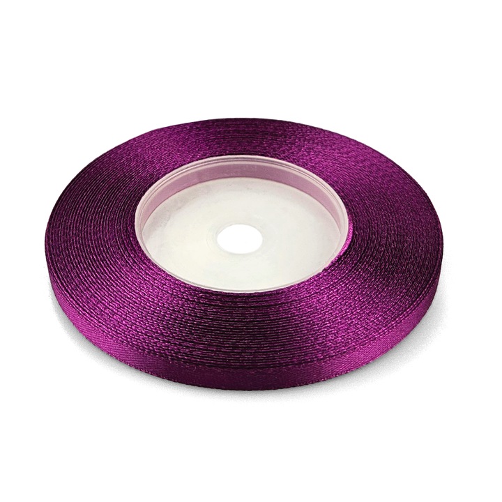 Panglica eleganta din satin, Netuno, 6mm, 32m, culoare Violet pruna, cu suprafata lucioasa, excelenta pentru aranjamente florale, invitatii si accesorii de lux, material poliester, pe rola de plastic