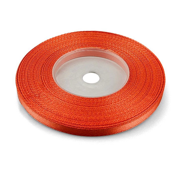 Panglica eleganta din satin, Netuno, 6mm, 32m, culoare Aramiu, cu suprafata lucioasa, excelenta pentru aranjamente florale, invitatii de nunta si accesorii de lux, material poliester, pe rola de plastic