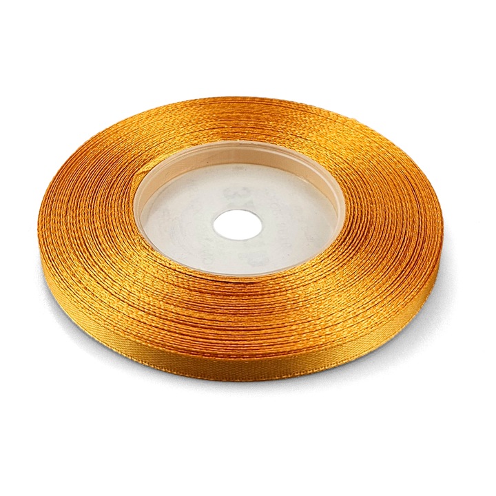 Panglica eleganta din satin, Netuno, 6mm, 32m, culoare Portocaliu deschis, cu suprafata lucioasa, excelenta pentru aranjamente florale, invitatii si accesorii de lux, material poliester, pe rola de plastic