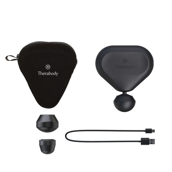 Dispozitiv de masaj Therabody Theragun mini Black 2nd Generation, 3 viteze, design ergonomic, Negru