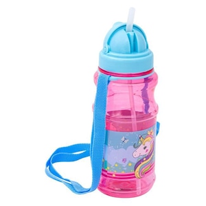 Sticla de apa copii, Cu pai si snur, 500 ml, Unicorn, Pop Up, Pentru Scoala si Gradinita