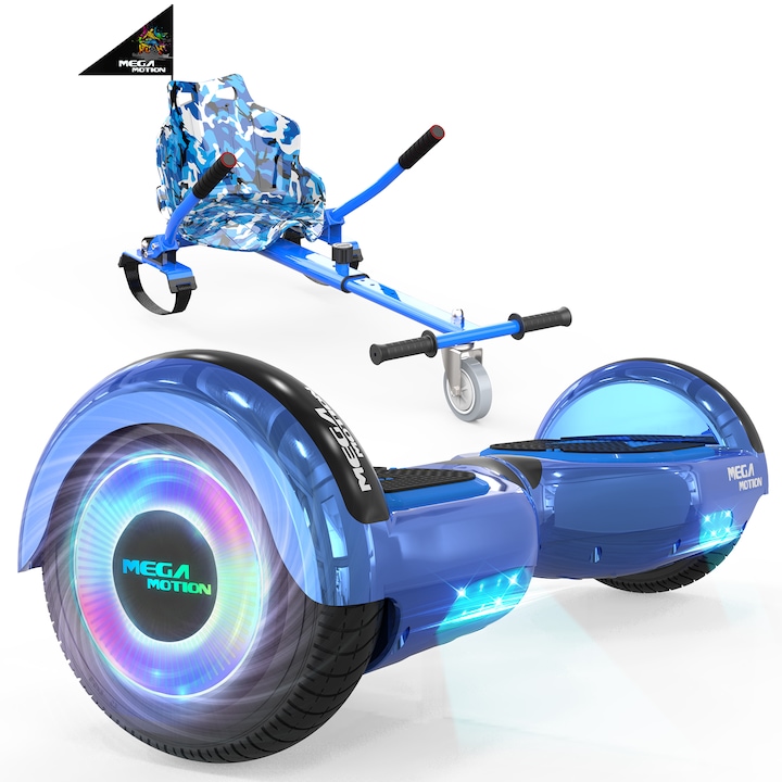 Set Hoverboard cu go kart, Mega Motion, ABS/PC, 6.5 inch, LED si Bluetooth, Albastru