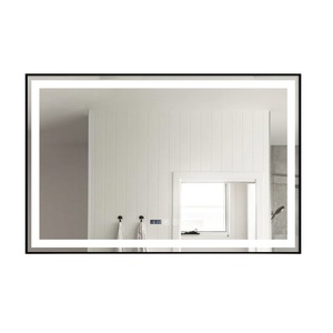 Oglinda baie cu iluminare Led-100x65 cm, rama neagra, functie dezaburire, ceas, termometru si buton Touch Flr17