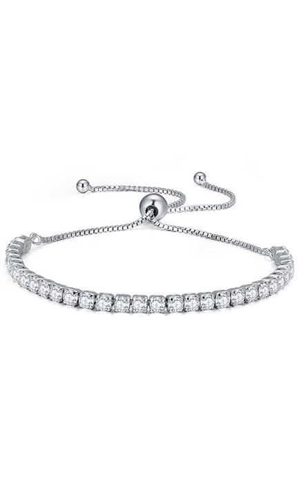 Bratara dama cu cristale si pietre semipretioase, Vaxiuja, Cupru placata cu aur alb, zirconiu, reglabila, Argintie