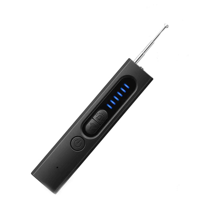 Detector Portabil Aparate Spionaj Fara Fir, Detecteaza Camere Spion si Microfoane Ascunse, Localizatoare GPS, Ideal pentru calatorii, Vaxiuja, Negru