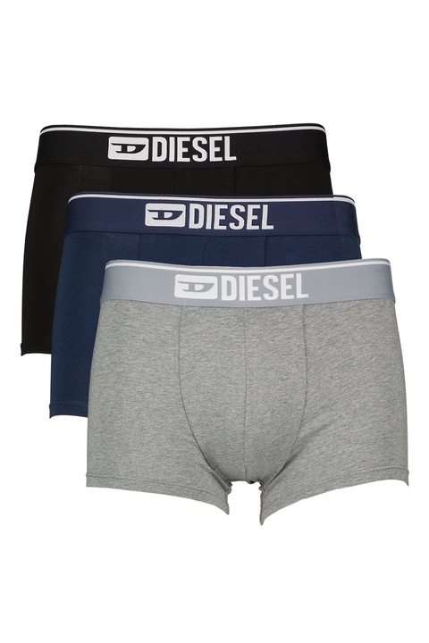 Diesel, Set de boxeri cu logo Damien - 3 perechi, Negru/Gri melange/Bleumarin