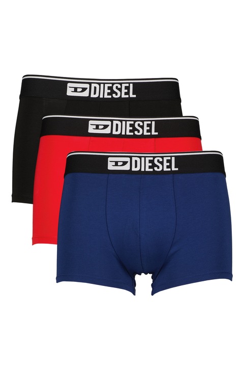 Diesel, Set de boxeri cu logo Damien - 3 perechi, Rosu/Negru/Albastru inchis