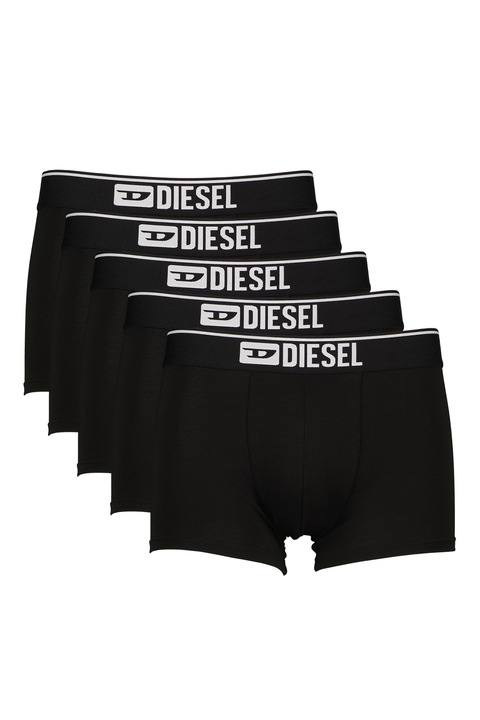 Diesel, Set de boxeri cu banda logo in talie - 5 perechi, Negru