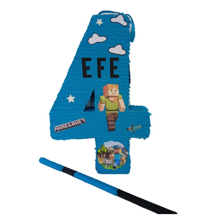 Pinata model cifra MINECRAFT, 60 cm, albastru