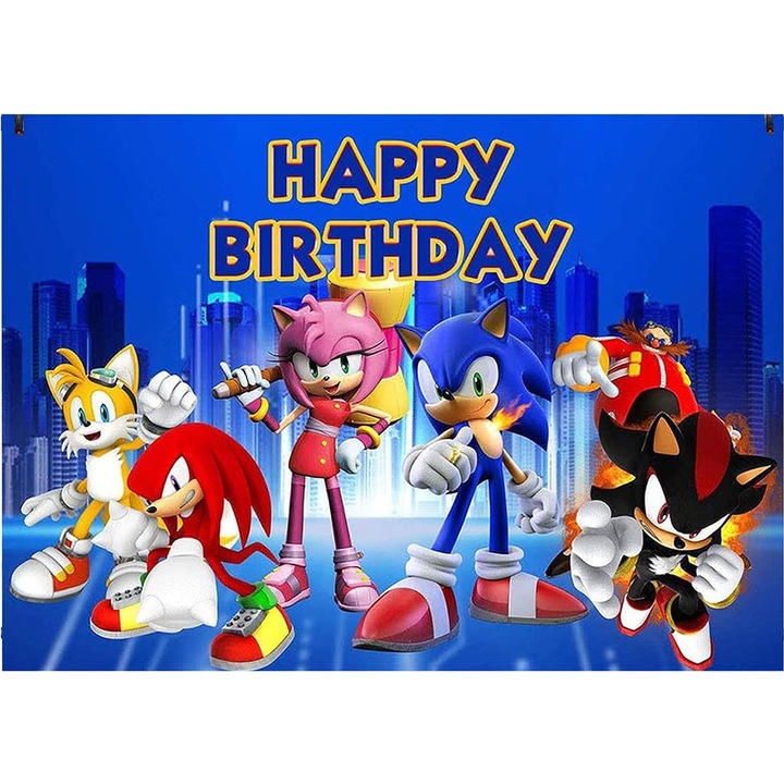 Poster de fundal, SONIC, de la SMLH, pentru ziua de nastere a copiilor sau pentru diverse alte evenimente, ori decorare camera copil, dimensiune 120 x 80 cm