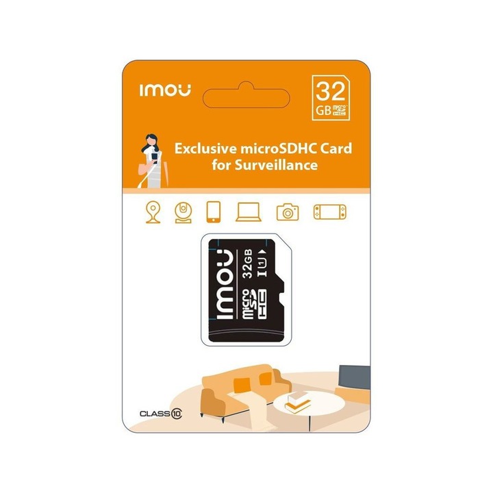MicroSD карта IMOU MICROSD32-IMOU - Капацитет 32GB, Class 10, Скорост на четене 95 Mbps, Скорост на запис 25 Mbps - Идеален за бързо съхранение и прехвърляне на данни