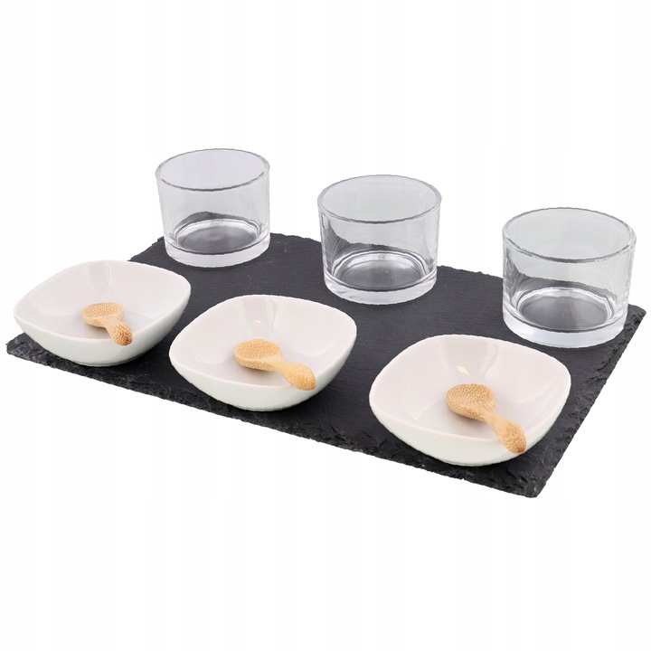 Set de servire sosuri si dipuri, Absolu Chic, ceramica/bambus