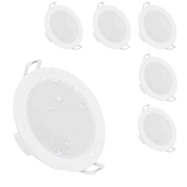 Комплект 6 LED прожектора за вграждане, YWX, 5W, 6000K, IP20, кръгли, студена светлина, кръгли, 96 мм, енергиен клас G, Бял