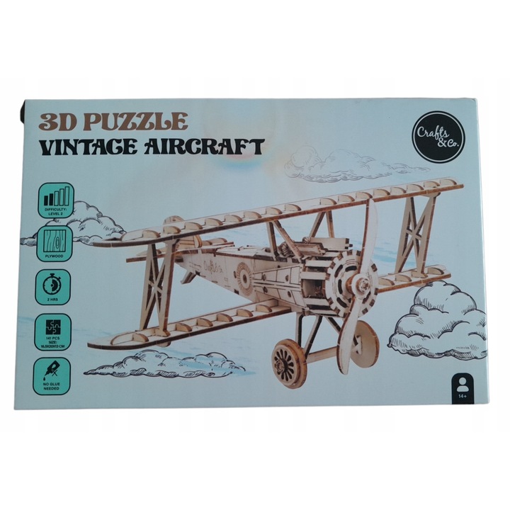 3D puzzle, Crafts&Co, Repülőgép modell, Fa, Barna, 141 db