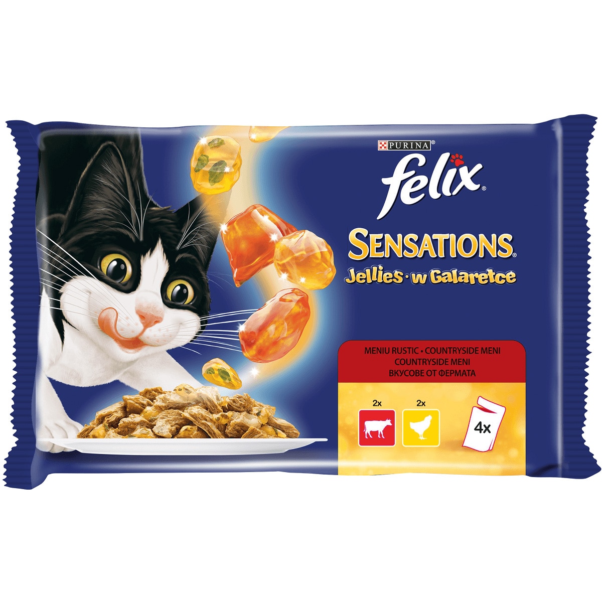Hrana umeda pentru pisici Felix Sensations, Vita si Pui, 4x100g