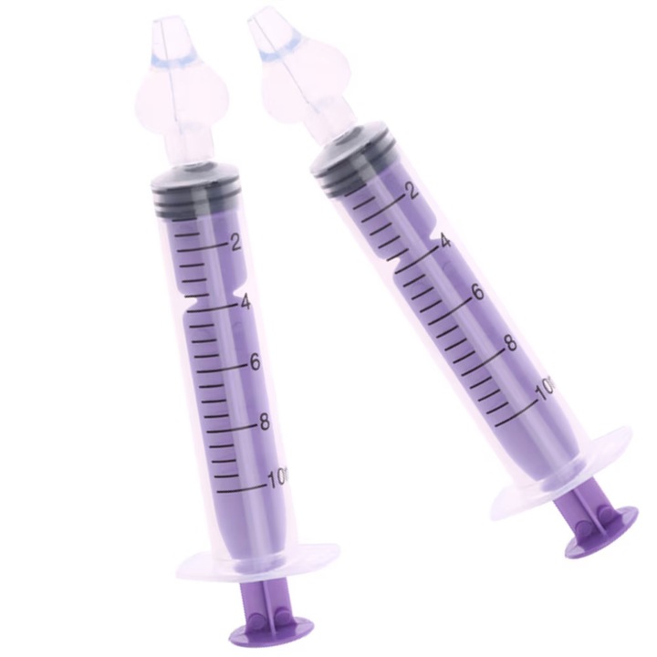 Set 2 buc Irigator Nazal tip Seringa pentru Spalarea Nasului, Curatare Sinusuri si Decongestie Nazala, MEDILOGIC™, pentru Bebelusi, Copii si Adulti, 10 ml, Violet