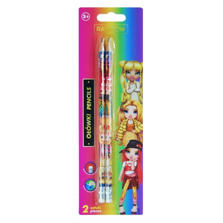 Set creioane grafit cu radiera, Astra, Rainbow High HB, 2 piese