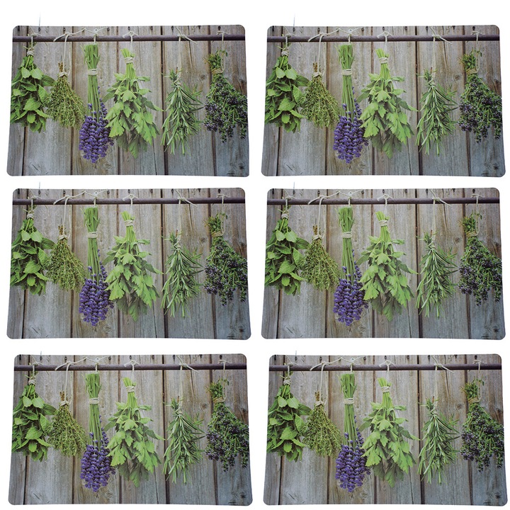 Комплект подложки за чинии Pufo, За сервиране на масата модел растения, 6 бр