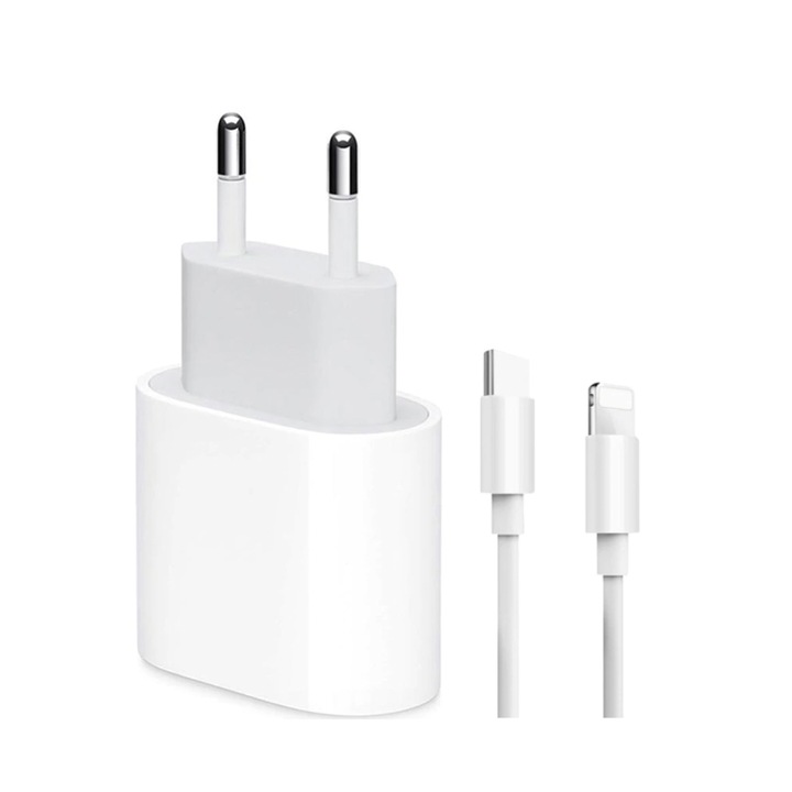Apple-vel kompatibilis töltőkészlet, USB-C 18W gyorstöltő és USB-C Lightning kábel, kompatibilis az iPhone 11 / 11 Pro / 11 Pro Max / XS Max / XS / X / XR / 8 / 8 Plus készülékekkel, QUANDES® fehér