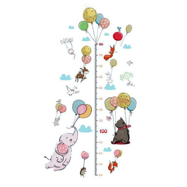 Sticker autocolant CCmax, metru pentru masurare inaltime copii, model Baloane cu Heliu si Animale, 60-180 cm