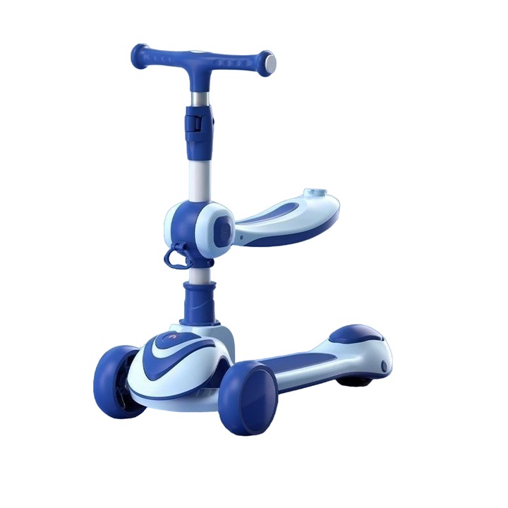 Trotineta 2 in 1 pentru copii cu sezut Mixbo, ghidon reglabil, lumini, albastru