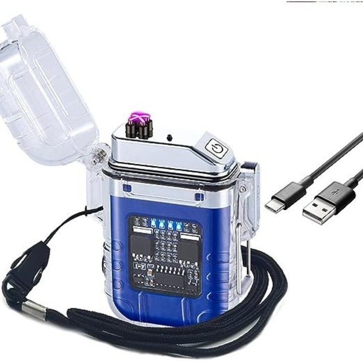 Bricheta electrica, Anti Vant, Waterproof, Incarcare USB, Lanterna COB, Albastru