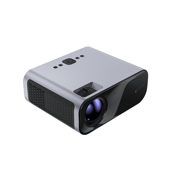 Videoproiector Surewheel E60 12000 Lumeni, suport nativ 1080P Full HD, WiFi 5G Bluetooth, ecran de pana la 220 inchi, portabil pentru smartphone / PS5 / PS4 / PC cu geanta