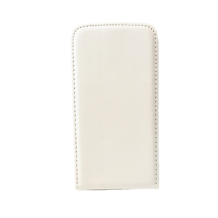 Husa Flip Cover Magnet, Tip carte, Compatibila cu Samsung Galaxy S5, Inchidere magnetica in partea superioara, Alb