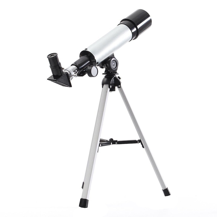 GREATON Csillagászati teleszkóp, hordozható, kezdőknek, 90°-os prizma, gyújtótávolság 360 mm, állvány, ezüst/fekete