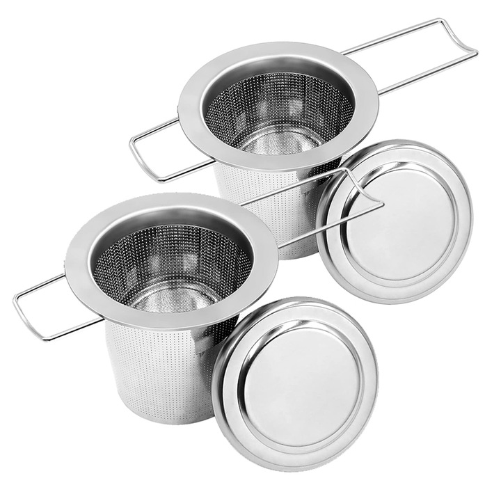 Set 2 infuzoare pentru ceai, Chucai, Otel inoxidabil, Pliabile, Argintiu