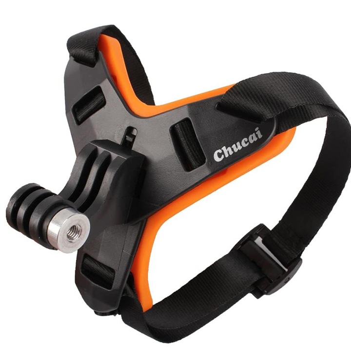 Suport de casca pentru camera video, Chucai, Compatibil cu GoPro, Portocaliu/Negru