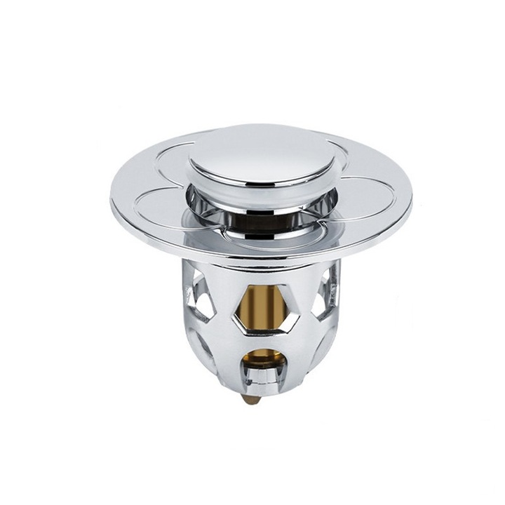 Dispozitiv pentru Protectie Scurgere Chiuveta, Cada si Dus cu Protectie Anti Infundare si Functie de Oprire a Apei, ABS si Cupru, 6 x 6 cm, Argintiu, 3 cm