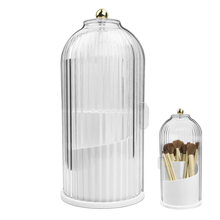 Cutie de depozitare pentru pensule de machiaj, Chucai, Rotatie 360°, Acril/Plastic, Transparenta