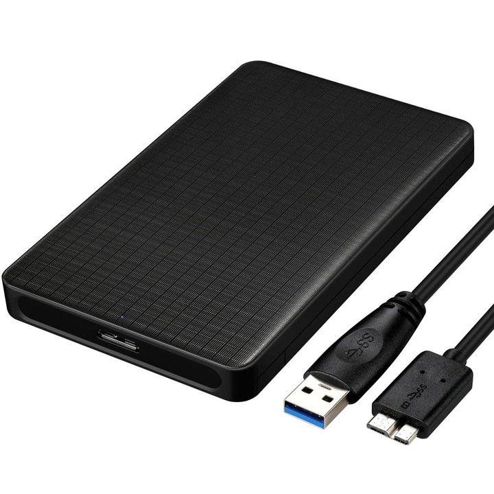 Carcasa externa pentru hard disk de 2,5 inch, JENUOS®, Rack HDD/SSD Sata, USB 3.0, din Aliminiu, Negru