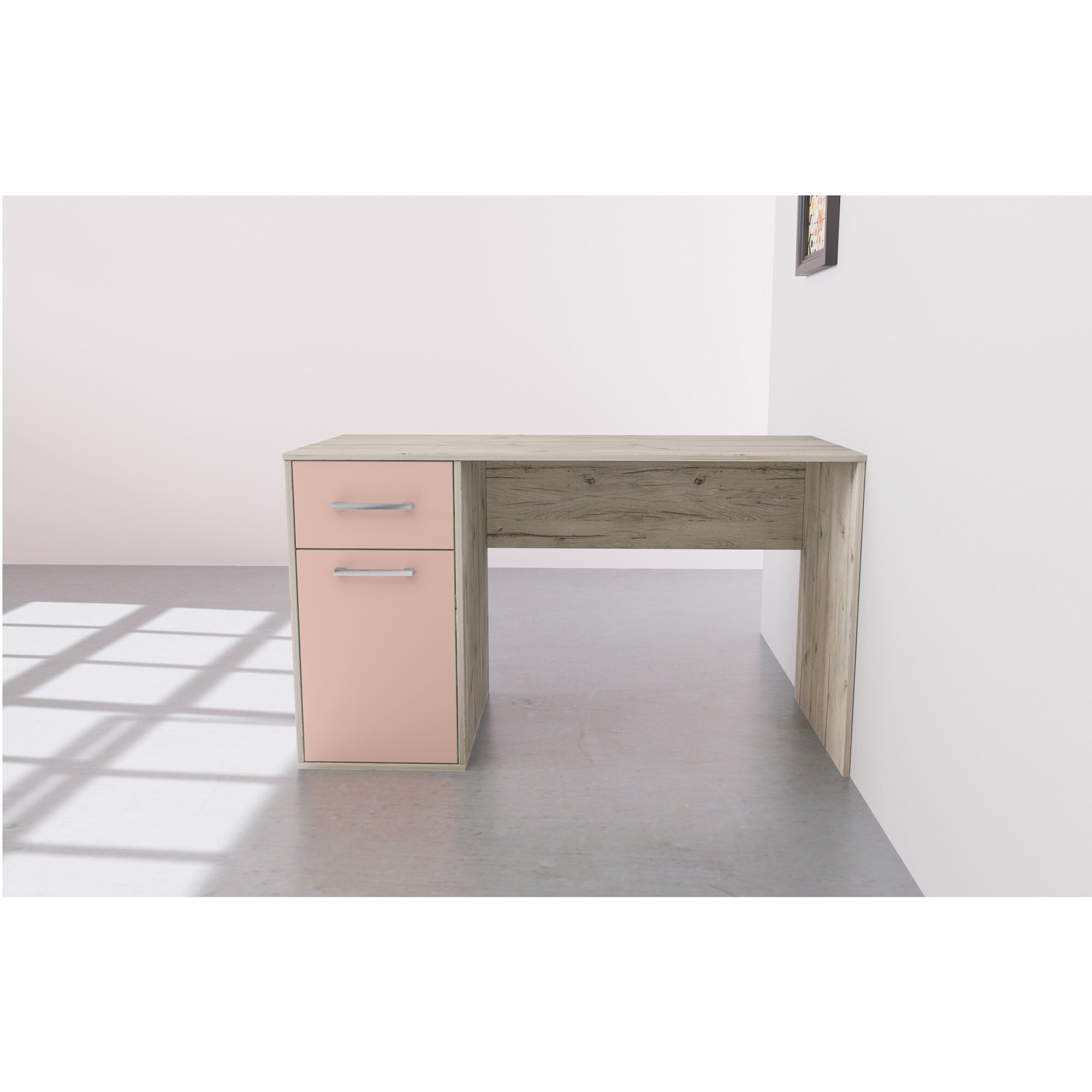 Birou Irim Yoo,130x60x76cm, culoare roz/finisaj lemn alb - eMAG.ro