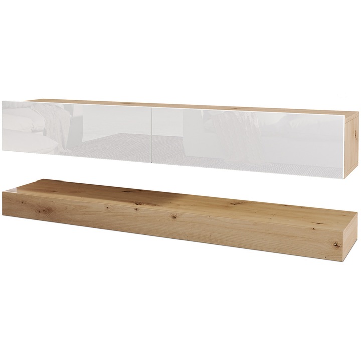 Шкаф за телевизор Irim Dafni, 138x32x41 см, Дъб Artisan/Бял гланц