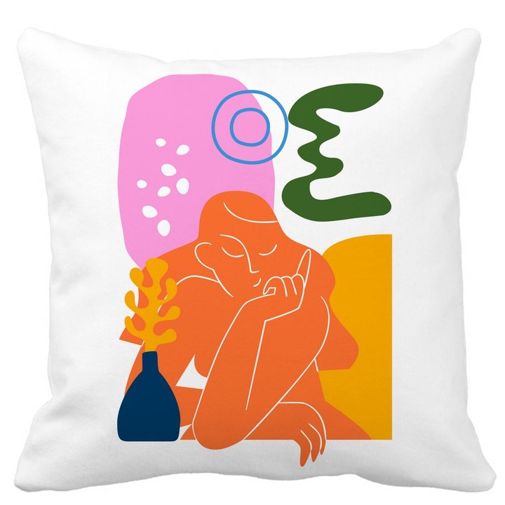 Absztrakt négyzet alakú díszpárna 1,40x40 cm, fehér, matt, levehető huzat, fújtató