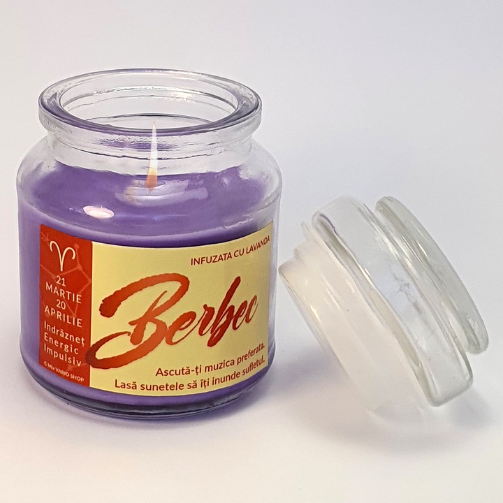 Dekoratív illatos gyertya relaxációhoz, aromaterápiához, stresszoldáshoz, levendula, Kos