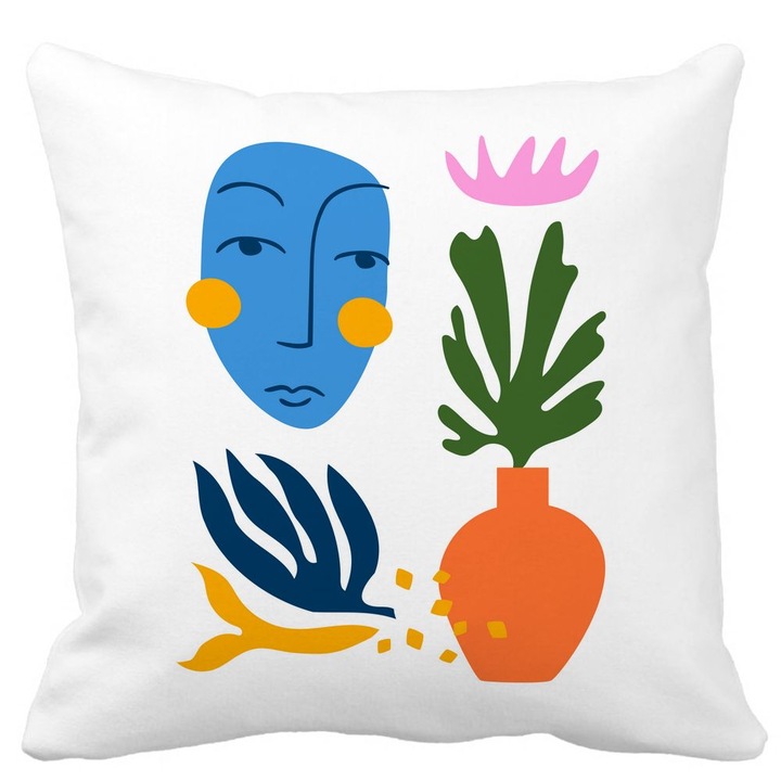 Absztrakt négyzet alakú díszpárna 5,40x40 cm, fehér, matt, levehető huzat, fújtató