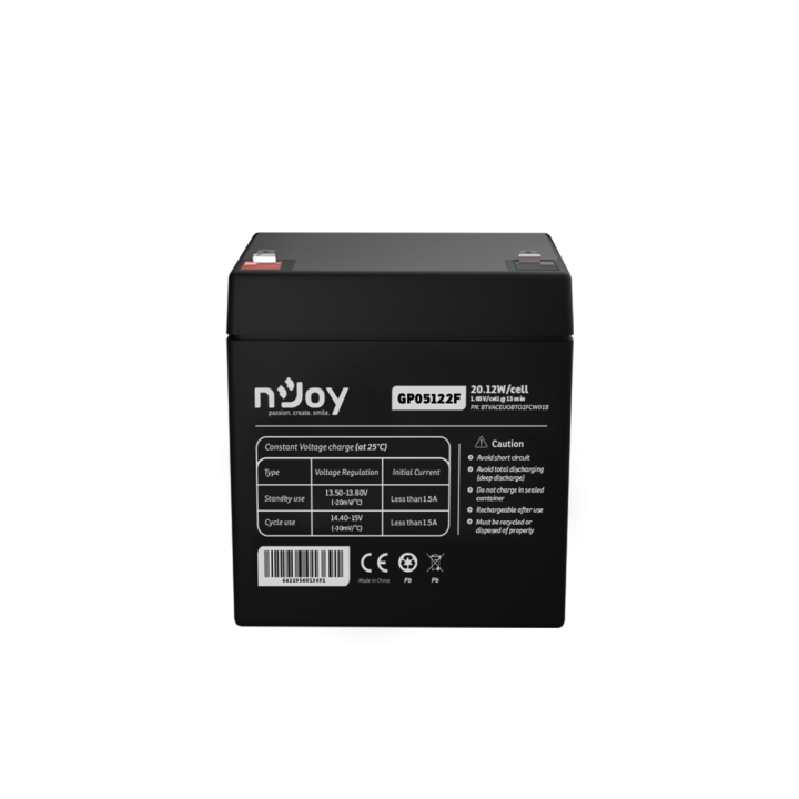 Акумулатор nJoy GP05122F 12V 23.51W/клетка Батерия Модел GP07122F Напрежение 12V Мощност (1,65V/cell@15 m