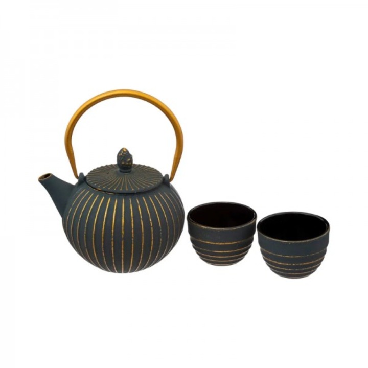 Teáskanna készlet 2 öntöttvas csészével, Golden Jil, 850 ml