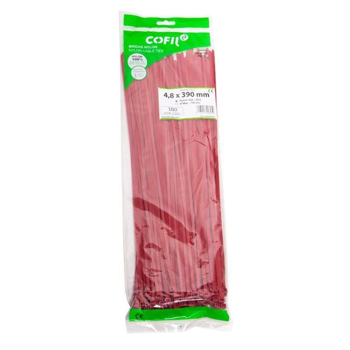 Set 100 coliere plastic 390x4.8mm, rosii, 3000028R Damesa