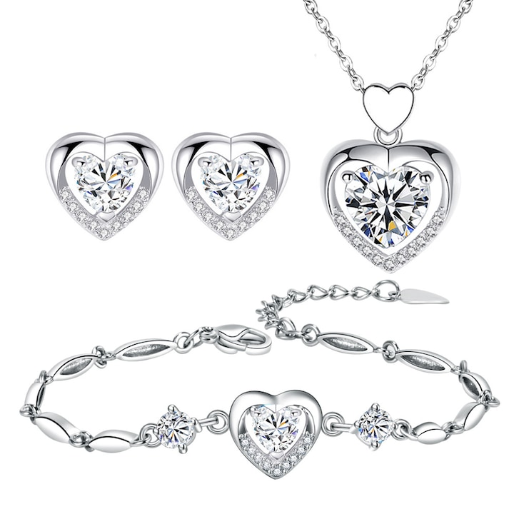 Eternal Heart of the Ocean Ékszer szett, női, S925 Sterling Silver, ezüst, 3db