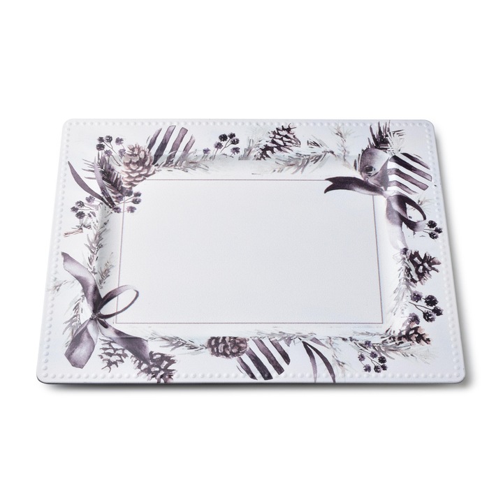 Téglalap alakú tányéralátét, Mondex, BLANCHE FESTIVE, műanyag, 31,5x25x1,5 cm