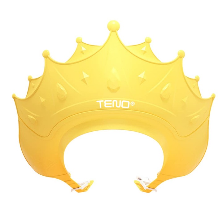 Palarie de Baie pentru Copii Teno®, protectie impotriva samponului pentru ochi si urechi, reglabila, forma coroana rege/regina, galben