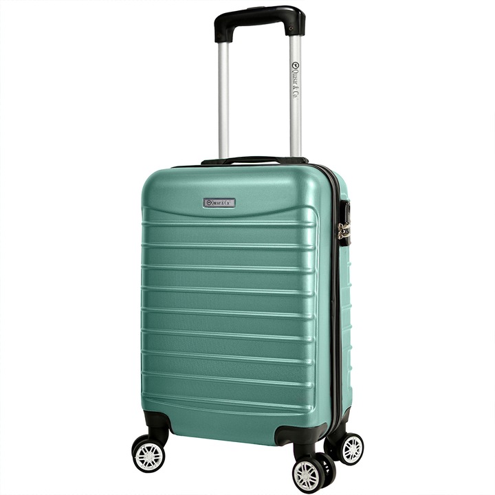 Куфар за ръчен багаж Quasar & Co., с 4 колела и шифър, ABS, 55х36х20 cм, 33 Л, Тюркоазена, 55 х 36 х 20 см
